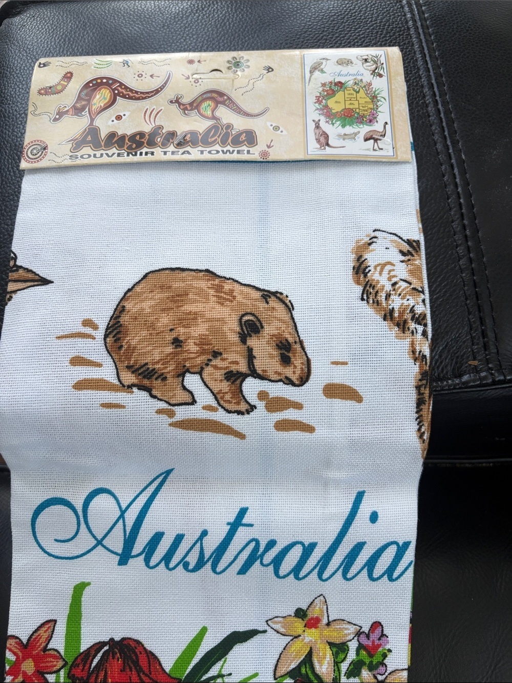 Australia Souvenir Tea Towel - White with Brown Wombat Design